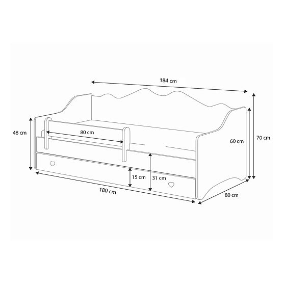 Otroška postelja EMMA z predalom in ograjo 180x80 siva