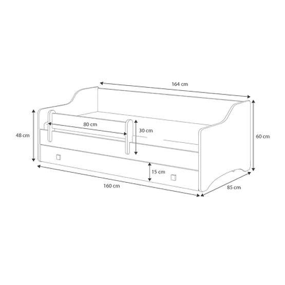 Otroška postelja ERYK z predalom in ograjo 160x80 črna plošča