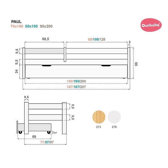 Otroška postelja Paul z ograjo - bela