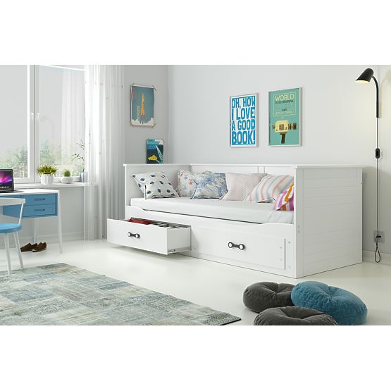 Otroška zložljiva postelja HERMES s hrbtom - bela