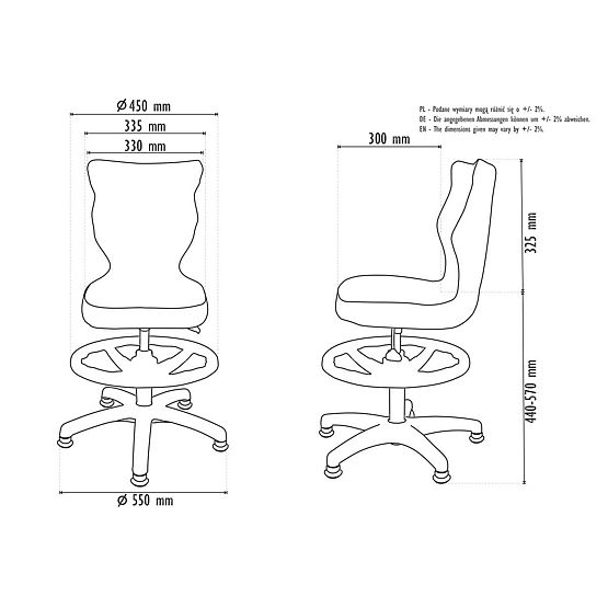 Otroški ergonomski stol za pisalno mizo prilagojen za višino 119-142 cm - siv