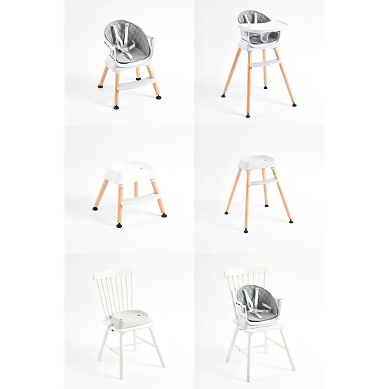 Otroški jedilni stol 6v1 s prešitim oblazinjenjem in sivim pladnjem ECOTOYS