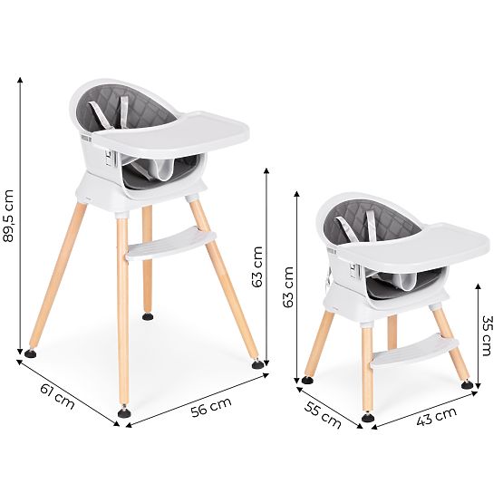 Otroški jedilni stol 6v1 s prešitim oblazinjenjem in sivim pladnjem ECOTOYS