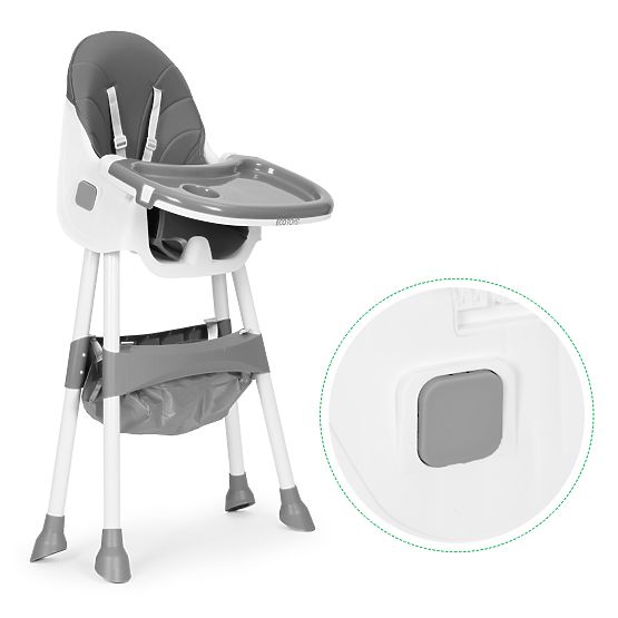 Otroški jedilni stolček s pladnjem, košem, 5-točkovnimi pasovi, siv ECOTOYS