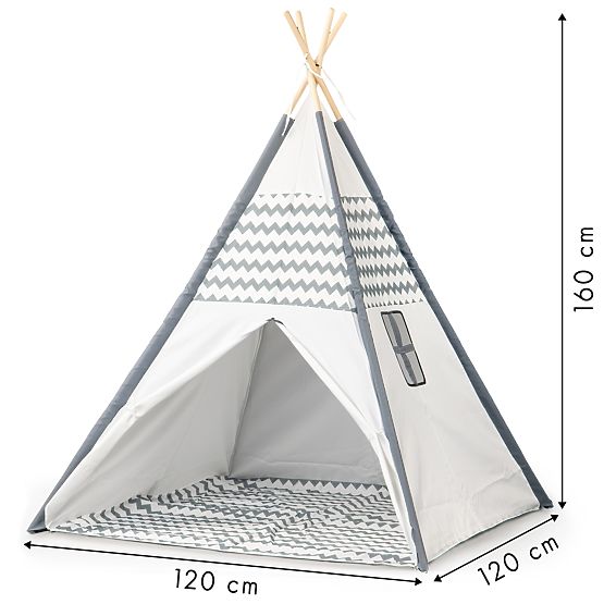 Otroški šotor Teepee - sivo-bel