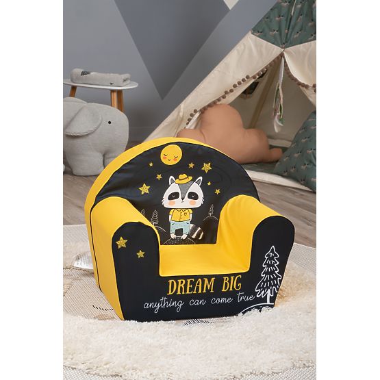 Otroški fotelj Rakun - črno-rumen