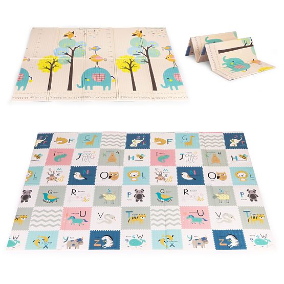 Pena podloga za otroke 200x150 cm izobraževalna obojestranska zložljiva merilo rasti abeceda ECOTOYS