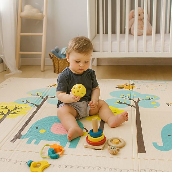 Pena podloga za otroke 200x150 cm izobraževalna obojestranska zložljiva merilo rasti abeceda ECOTOYS