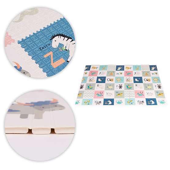 Pena podloga za otroke 200x150 cm izobraževalna obojestranska zložljiva merilo rasti abeceda ECOTOYS