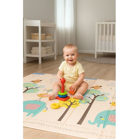 Pena podloga za otroke 200x180 cm izobraževalna obojestranska zložljiva merilo rasti abeceda ECOTOYS