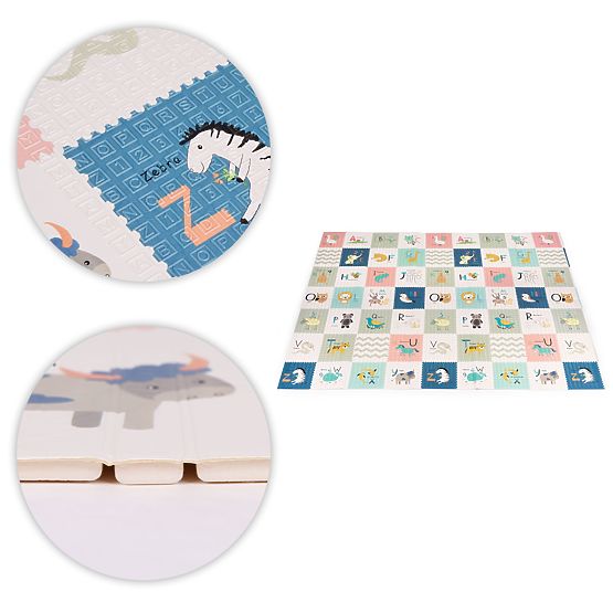 Pena podloga za otroke 200x180 cm izobraževalna obojestranska zložljiva merilo rasti abeceda ECOTOYS