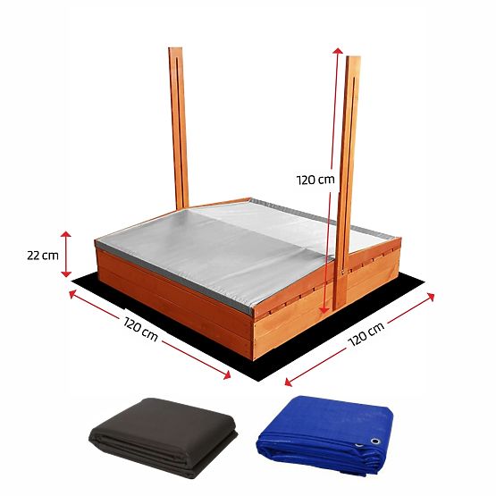 Zaprt peskovnik s klopmi in streho 120 x 120 - siva