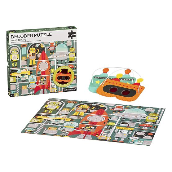 Petit Collage Puzzle roboti 100 kosov s 3D očali