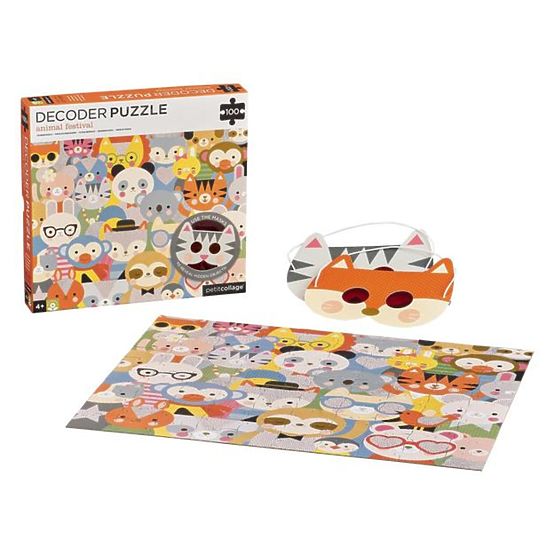 Petit Collage Puzzle živali 100 kosov s 3D očali