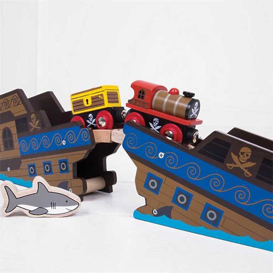 Piratski vlak Bigjigs Rail + 3 tiri
