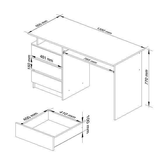 PISALNA MIZA CLP 135cm PK BELA / SIVA