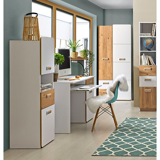 Pisalna miza L10 - bela / hrast nash