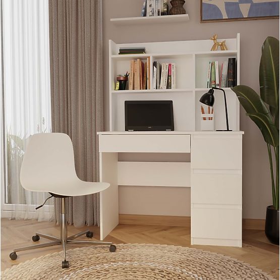 Pisalna miza MIJAS Desna z Nastavkom Bela Mat 4 Predali 4 Police za Pisarno Sobo