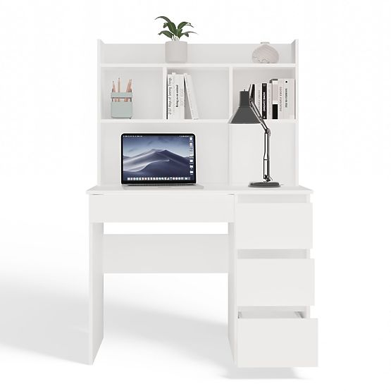 Pisalna miza MIJAS Desna z Nastavkom Bela Mat 4 Predali 4 Police za Pisarno Sobo