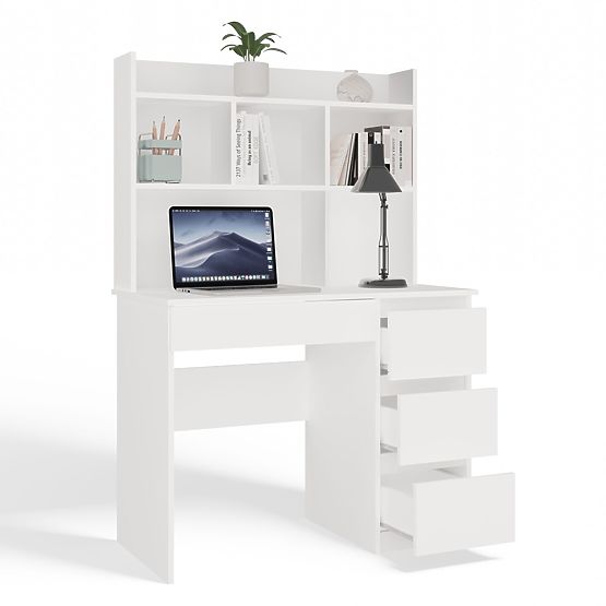Pisalna miza MIJAS Desna z Nastavkom Bela Mat 4 Predali 4 Police za Pisarno Sobo