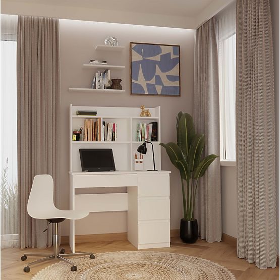 Pisalna miza MIJAS Desna z Nastavkom Bela Mat 4 Predali 4 Police za Pisarno Sobo