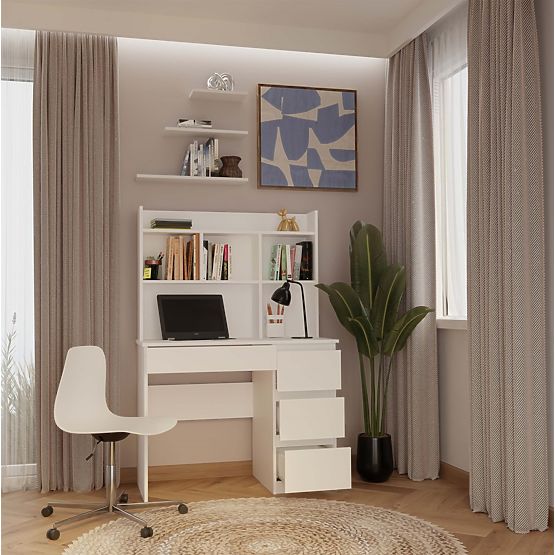 Pisalna miza MIJAS Desna z Nastavkom Bela Mat 4 Predali 4 Police za Pisarno Sobo