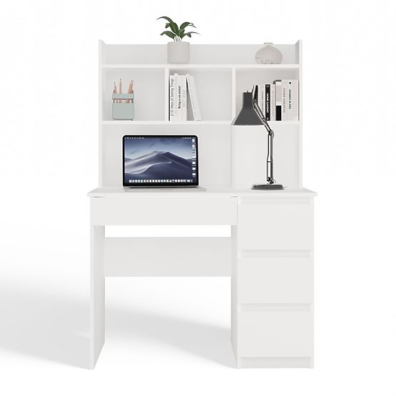 Pisalna miza MIJAS Desna z Nastavkom Bela Mat 4 Predali 4 Police za Pisarno Sobo
