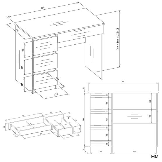 Pisalna miza MIJAS Leva z Nadgradnjo Mat Bela 4 Predali 4 Police za Pisarno Sobe