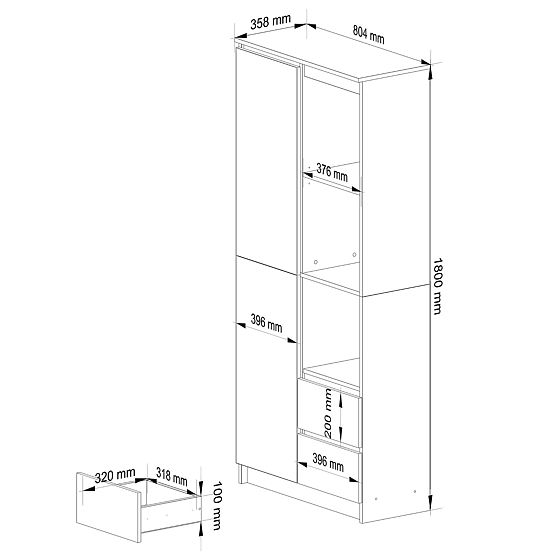 PISARNIŠKI REGAL R 80 cm CLP R11 PK BELI / SONOMA