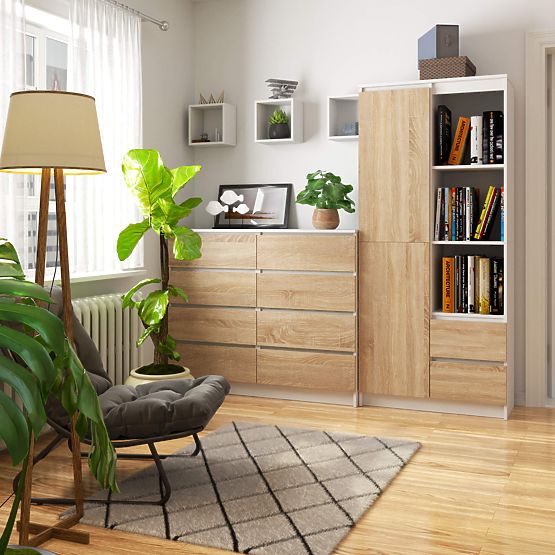 PISARNIŠKI REGAL R 80 cm CLP R11 PK BELI / SONOMA