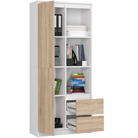 PISARNIŠKI REGAL R 80 cm CLP R11 PK BELI / SONOMA