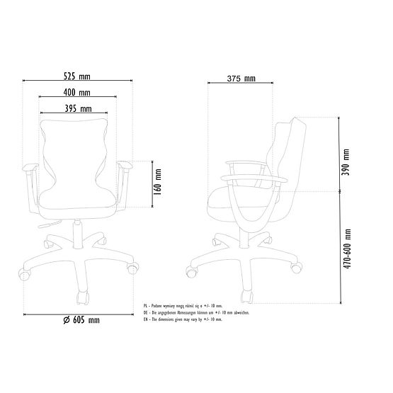 Pisaniški stol prilagojen za višino 146-176,5 cm - črna