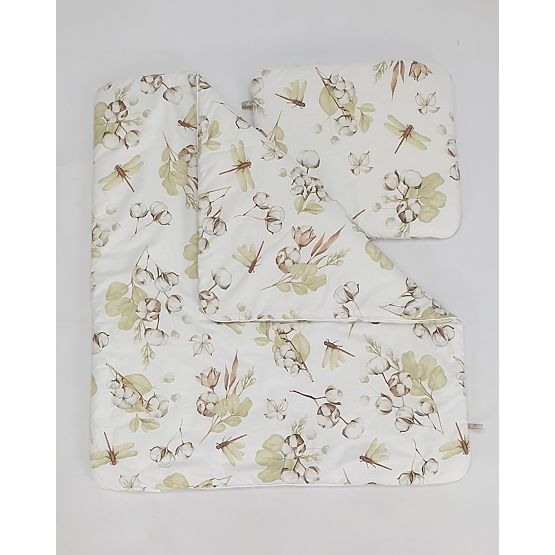 Pletena posteljica s kompletom za dojenčka - Cvetovi bombaža