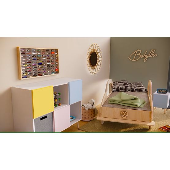 Polica za avtomobilčke Hot Wheels - naravna, 80 mest