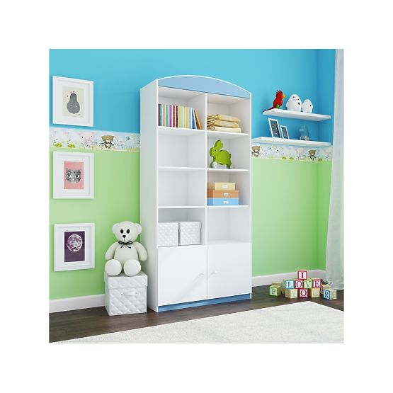 Policový regál s dvířkami modrý