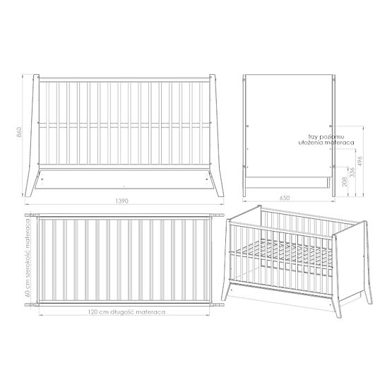 Otroška posteljica Cosmo Scandi 120x60 belo-naravna