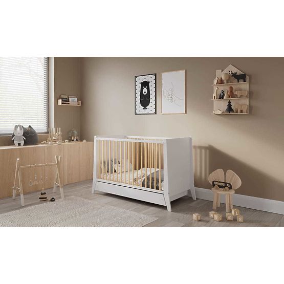 Otroška posteljica Cosmo Scandi 120x60 belo-naravna