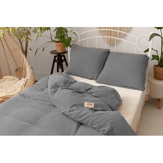 Posteljnina iz muslina 140x200 cm + 70x90 cm temno siva