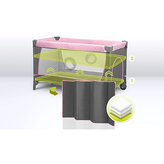 Potovalna posteljica s previjalno mizo - roza