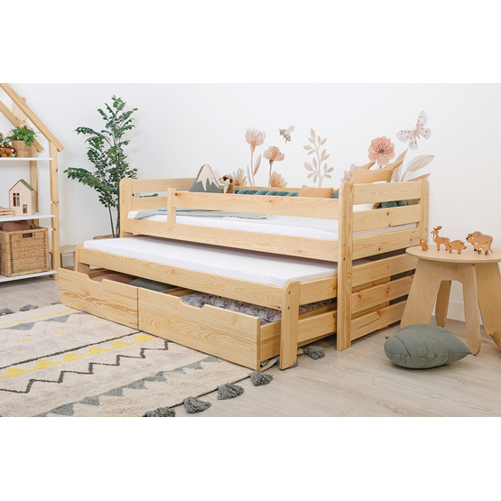 Otroška postelja z dodatnim ležiščem in ograjo Praktik - naravna