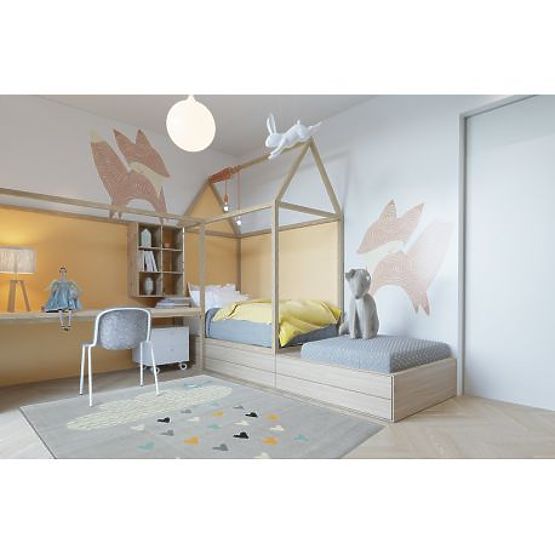 Preproga PASTEL 18409/652 - Oblak srce PTICA Siva KREMA turkizna