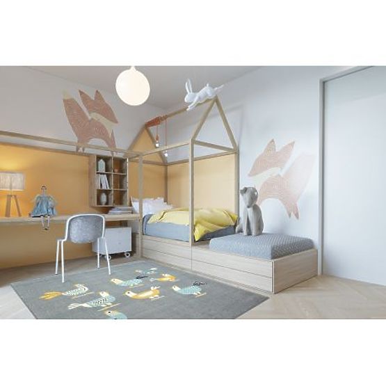 Preproga PASTEL 18413/072 - Piščanci Petelini Siva Turkizna