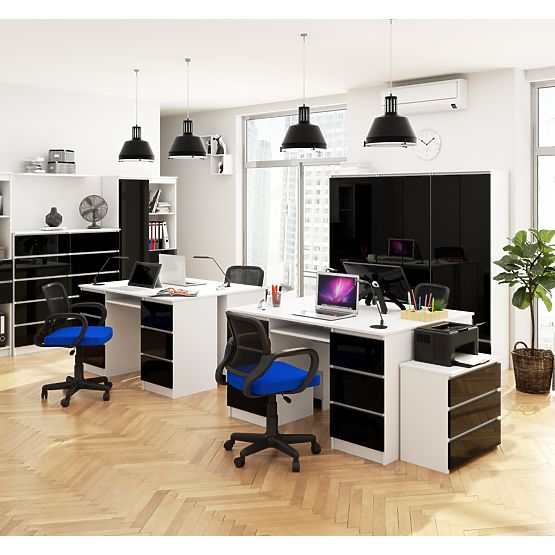 RAČUNALNIŠKA MIZA A-11 135 cm 6 PREDALOV BELA / ČRNI SIJAJ