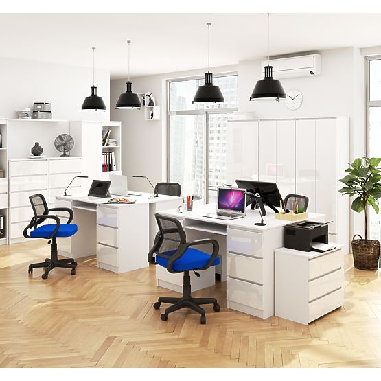 RAČUNALNIŠKA MIZA A-11 135 cm 6 PREDALOV PK BELA / BELI SIJAJ