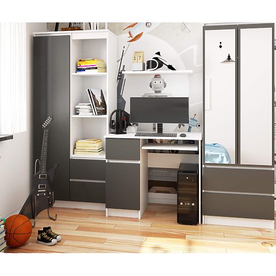 RAČUNALNIŠKA MIZA PIKSEL BELA / SIVA - LEVA