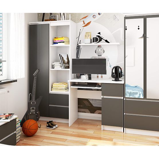 RAČUNALNIŠKA MIZA PIKSEL PK BELA / SIVA - DESNA