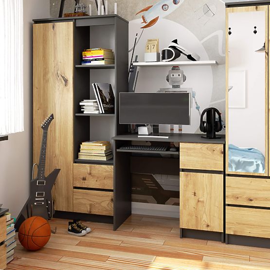 RAČUNALNIŠKA MIZA PIKSEL PK SIVA / DUB ARTISAN - DESNA