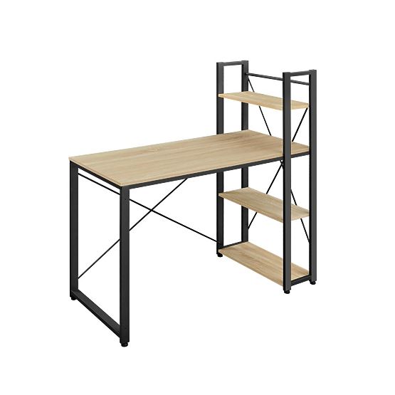 Računalniška miza z regalom in nastavljivimi nogami hrast sonoma