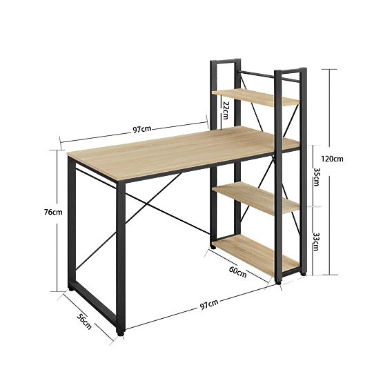 Računalniška miza z regalom in nastavljivimi nogami hrast sonoma