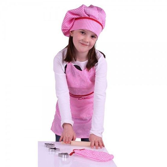 Rdeč kuharski set s predpasnikom